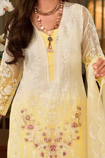 Floral Embroidered Sequinned Straight Organza Kurta With Trousers And Dupatta