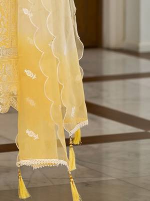 Floral Embroidered Sequinned Straight Organza Kurta With Trousers And Dupatta 7