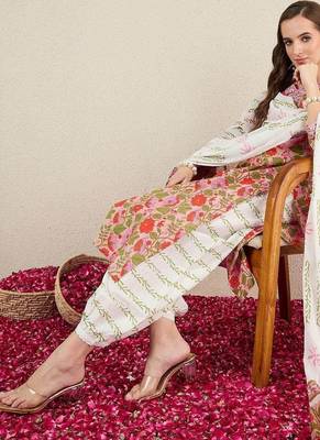Floral Printed Pure Cotton V-Neck Straight Kurta with Salwar and Dupatta 5
