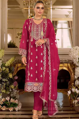Ethnic Motifs Embroidered Zari Kurta with Trousers & Dupatta