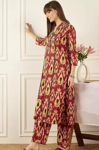 Floral Printed Thread Work Pure Cotton Kurta With Palazzos