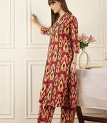 Floral Printed Thread Work Pure Cotton Kurta With Palazzos