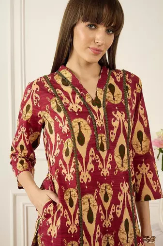 Floral Printed Thread Work Pure Cotton Kurta With Palazzos