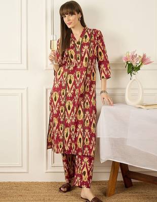 Floral Printed Thread Work Pure Cotton Kurta With Palazzos 3