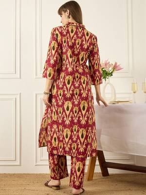 Floral Printed Thread Work Pure Cotton Kurta With Palazzos 4