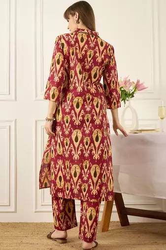 Floral Printed Thread Work Pure Cotton Kurta With Palazzos