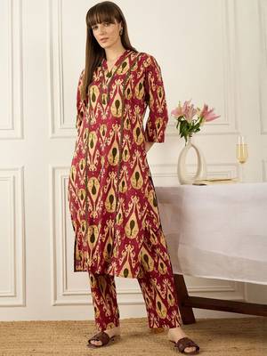 Floral Printed Thread Work Pure Cotton Kurta With Palazzos 5