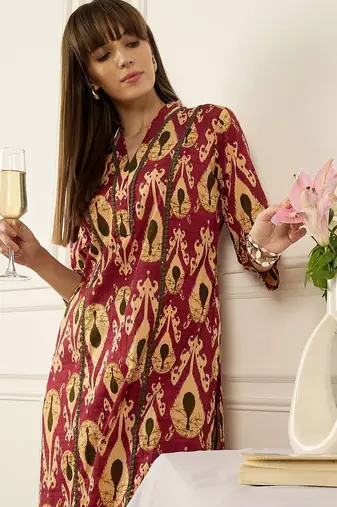 Floral Printed Thread Work Pure Cotton Kurta With Palazzos