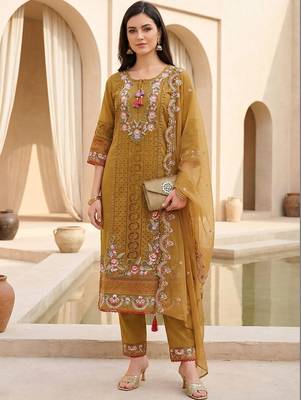 Women Floral Embroidered Regular Sequinned Kurta with Trousers & With Dupatta 1
