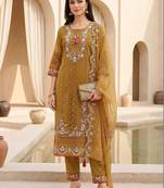 Women Floral Embroidered Regular Sequinned Kurta with Trousers & With Dupatta