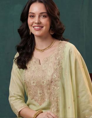 Women Ethnic Motifs Embroidered Regular Thread Work Kurta with Trousers & With Dupatta 1