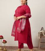 Plus Size Ethnic Motifs Regular Thread Work Kurta with Trousers & With Dupatta