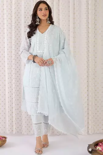 Women Ethnic Motifs Cotton Kurta with Trousers & Dupatta