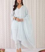 Women Ethnic Motifs Cotton Kurta with Trousers & Dupatta