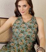 Floral Printed V-Neck Pure Cotton A-Line Kurta With Trouser