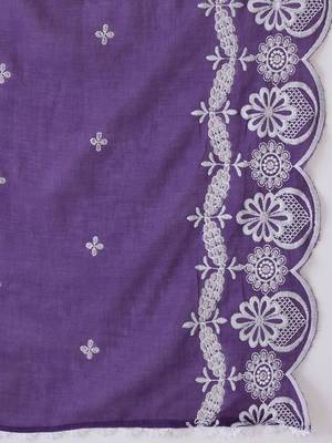 Ethnic Motifs Embroidered V-Neck Pure Cotton Kurta with Trousers & Dupatta 4