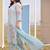 Plus Size Blue Printed Straight Kurta Trousers With Dupatta Set