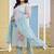 Plus Size Blue Printed Straight Kurta Trousers With Dupatta Set