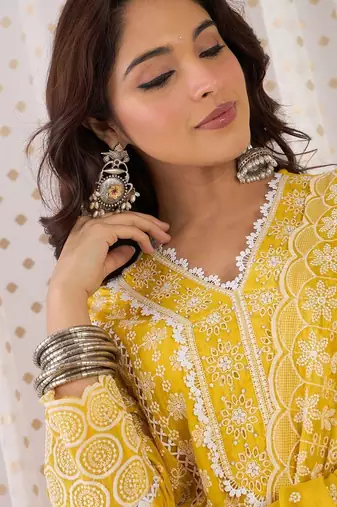 Women Ethnic Motifs Embroidered Cotton Kurta with Trousers & Dupatta