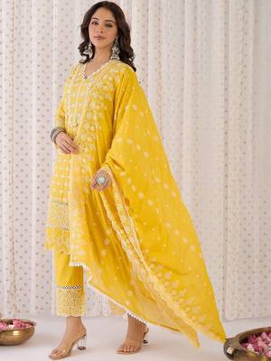 Women Ethnic Motifs Embroidered Cotton Kurta with Trousers & Dupatta 3