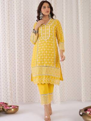 Women Ethnic Motifs Embroidered Cotton Kurta with Trousers & Dupatta 5
