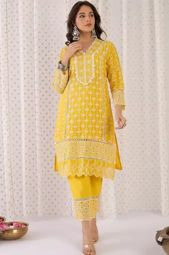 Women Ethnic Motifs Embroidered Cotton Kurta with Trousers & Dupatta