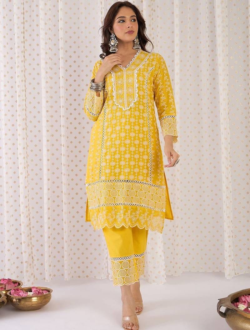 Women Ethnic Motifs Embroidered Cotton Kurta with Trousers & Dupatta