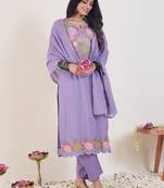 Floral Embroidered Notch Neck Pure Cotton Kurta & Trousers With Dupatta