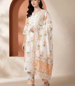 Women Floral Printed Regular Pure Cotton Kurta with Trousers & With Dupatta
