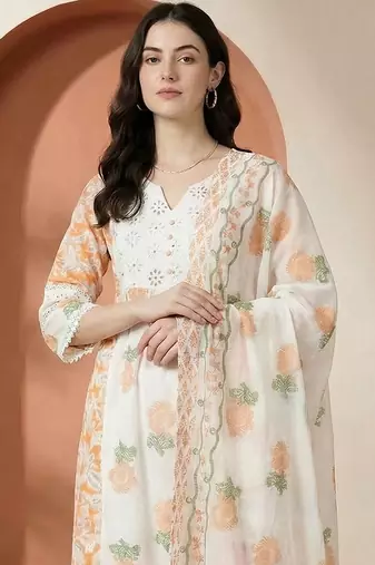 Women Floral Printed Regular Pure Cotton Kurta with Trousers & With Dupatta