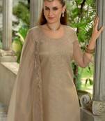 Floral Yoke Design Sequnnied Straight Kurta With Trousers & Dupatta