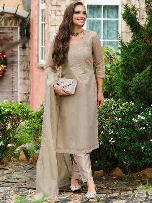 Floral Yoke Design Sequnnied Straight Kurta With Trousers & Dupatta 2