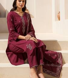 Women Ethnic Motifs Embroidered Regular Thread Work Pure Cotton Kurta with Trousers & With Dupatta