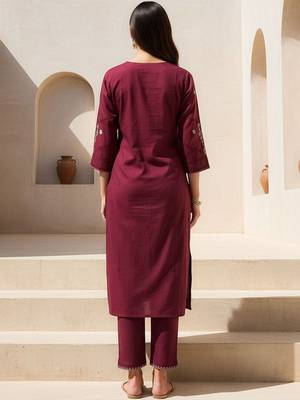 Women Ethnic Motifs Embroidered Regular Thread Work Pure Cotton Kurta with Trousers & With Dupatta 5