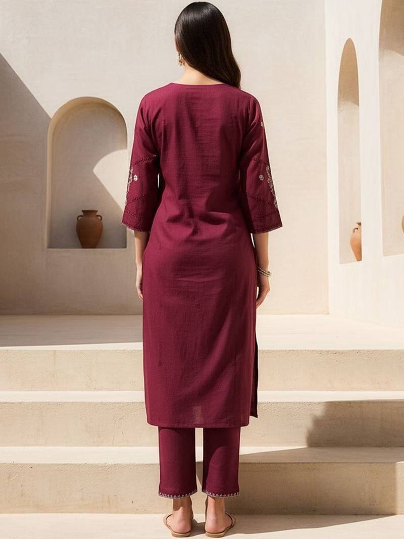 Women Ethnic Motifs Embroidered Regular Thread Work Pure Cotton Kurta with Trousers & With Dupatta
