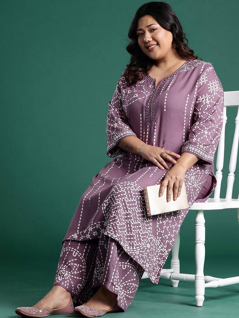 Plus Size Ethnic Motifs Printed Regular Kurta with Palazzos