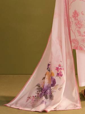 Floral Printed V Neck Linen Kurta With Trousers & Dupatta 3