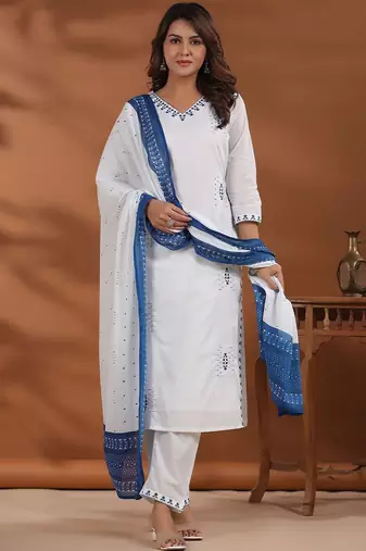 Women Ethnic Motifs Embroidered Regular Thread Work Pure Cotton Kurta with Trousers & With Dupatta
