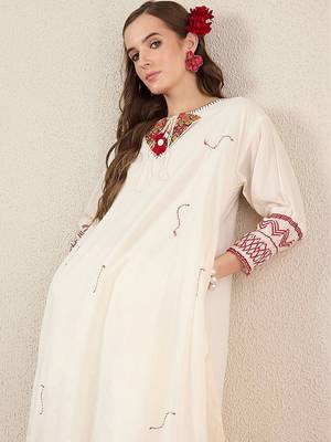 Women Ethnic Motifs Embroidered Regular Thread Work Pure Cotton Kurta with Trousers 7