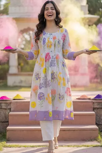 Women Floral Printed Regular Pure Cotton Kurta with Trousers
