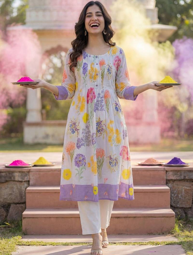 Women Floral Printed Regular Pure Cotton Kurta with Trousers