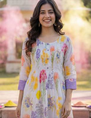 Women Floral Printed Regular Pure Cotton Kurta with Trousers 2