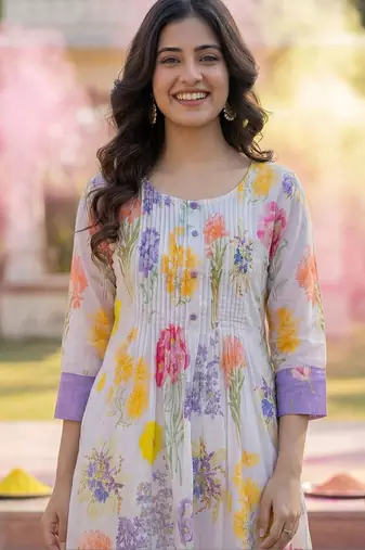 Women Floral Printed Regular Pure Cotton Kurta with Trousers
