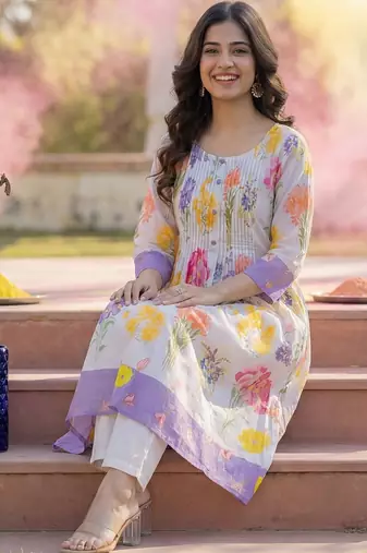 Women Floral Printed Regular Pure Cotton Kurta with Trousers