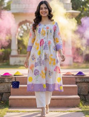 Women Floral Printed Regular Pure Cotton Kurta with Trousers 6