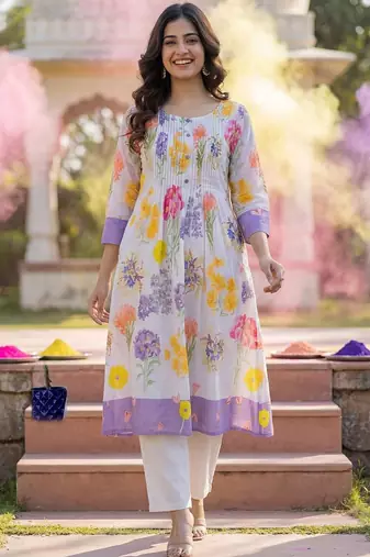 Women Floral Printed Regular Pure Cotton Kurta with Trousers