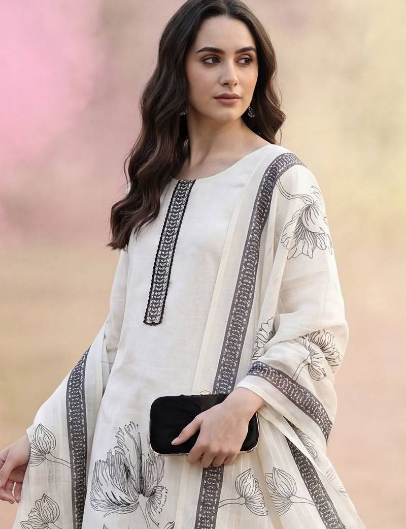 Women Floral Printed Regular Kurta with Trousers & With Dupatta
