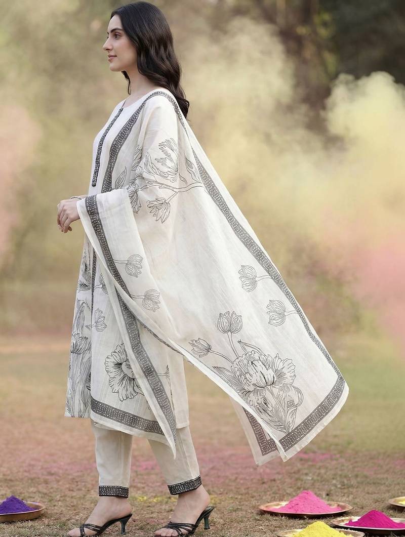 Women Floral Printed Regular Kurta with Trousers & With Dupatta