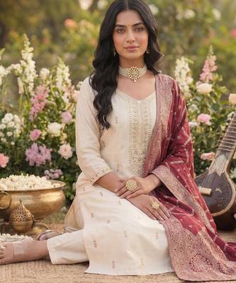 Women Ethnic Motifs Embroidered Regular Kurta with Trousers & With Dupatta 1