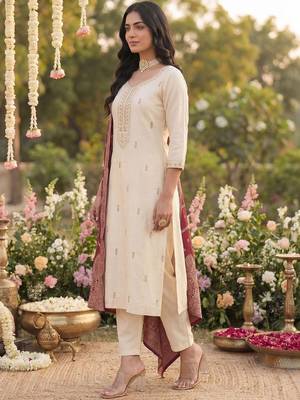 Women Ethnic Motifs Embroidered Regular Kurta with Trousers & With Dupatta 3